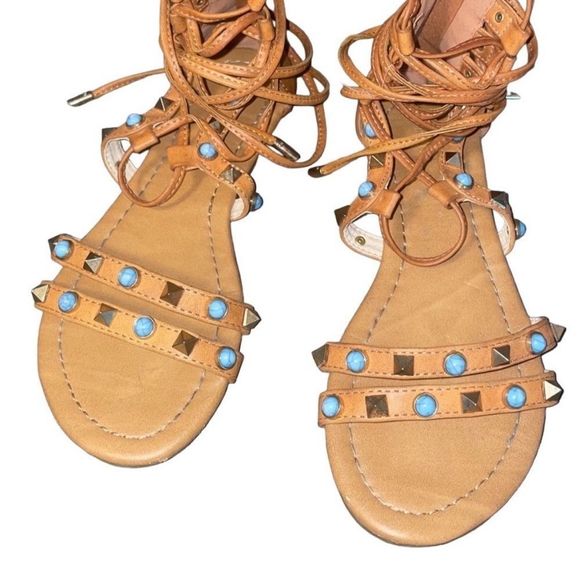Turquoise & Studded Strappy Sandals - Picture 6 of 7